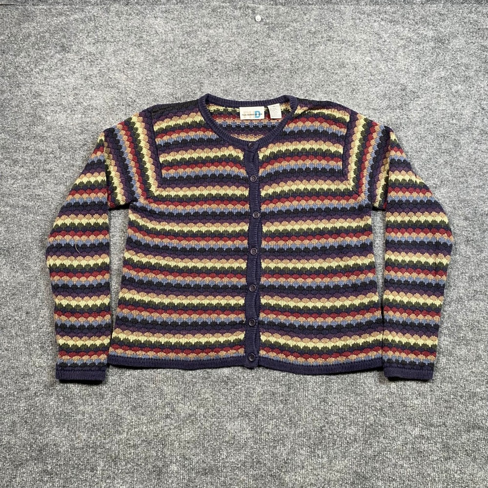 Paul Harris Design Women Multi Color Striped Button Cardigan Sweater Small Ramie